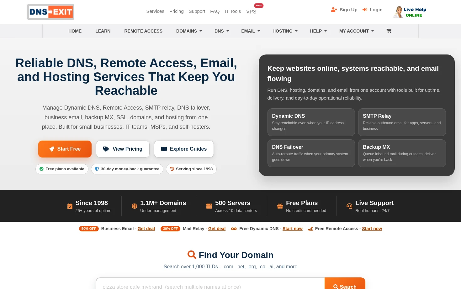 DNSExit 页面快照
